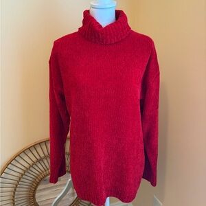 Vintage 90’s Basic Editions Chenille Turtleneck Sweater Oversized Tunic Red EUC